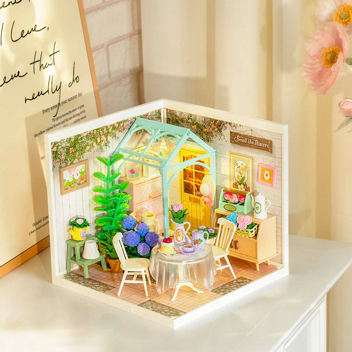 ROBOTIME Blooming Tea Garden Miniature House – DIY Wooden Kit