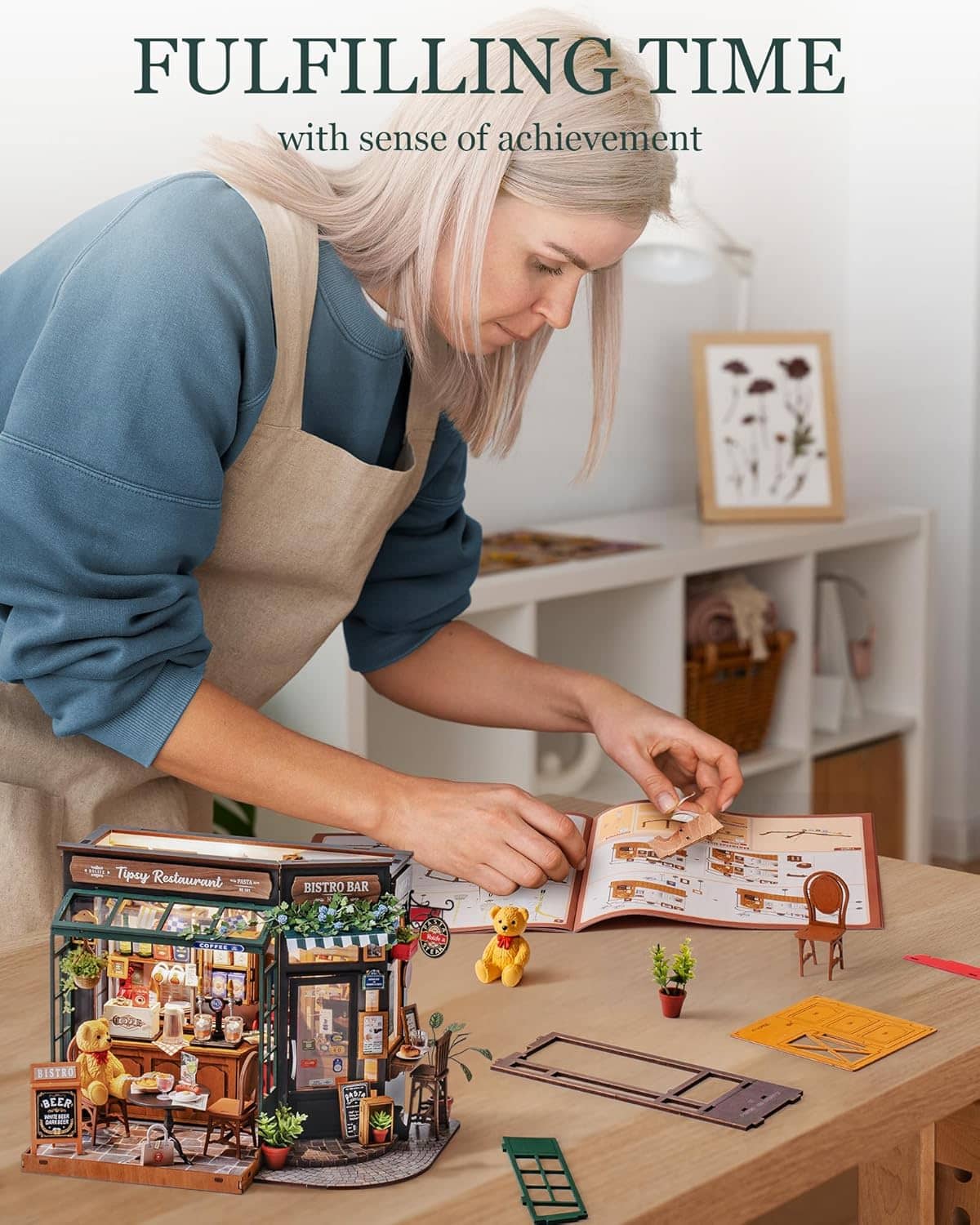 Rolife Tipsy Restaurant Miniature House Kit – DIY Wooden Model