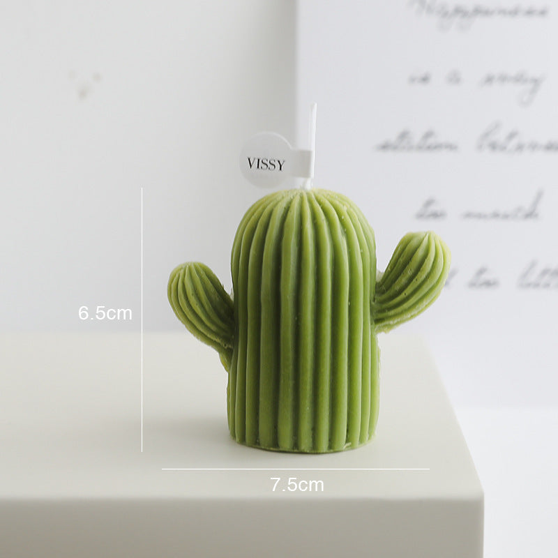 Cactus Candle Gift Box featuring a green cactus-shaped candle with ribbed texture and accompanying tag