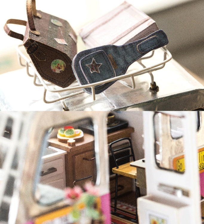 Detailed Camper Miniature Dollhouse interior with furniture and cozy decor for craft enthusiasts