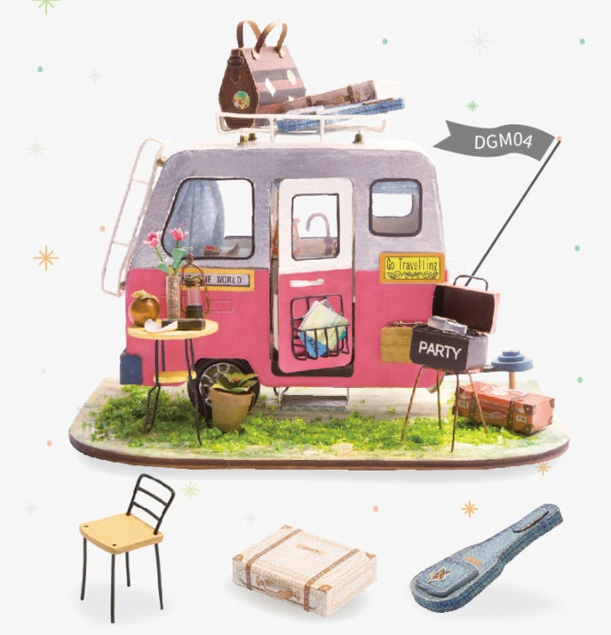 Camper Miniature Dollhouse craft kit with detailed accessories and vibrant colors for creative projects