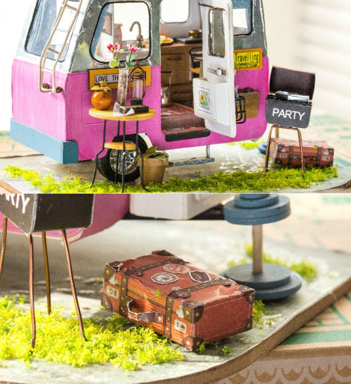Colorful Camper Miniature Dollhouse with detailed interior and exterior features
