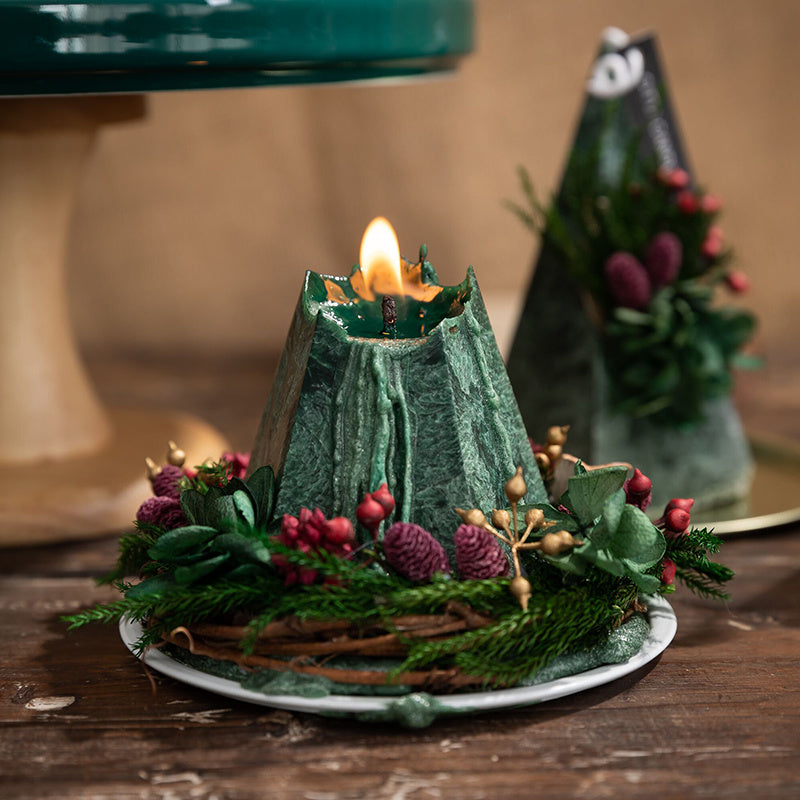 Decorative Candle Gift Box Set featuring a unique green candle with floral accents and natural elements
