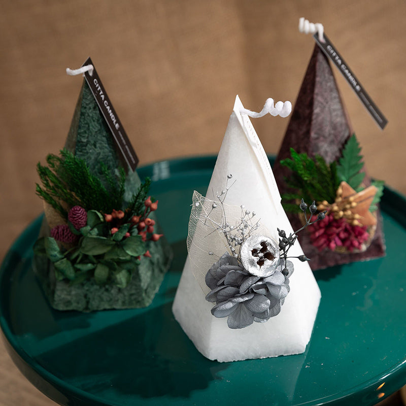 Candle Gift Box Set with decorative floral accents in three unique colors and shapes