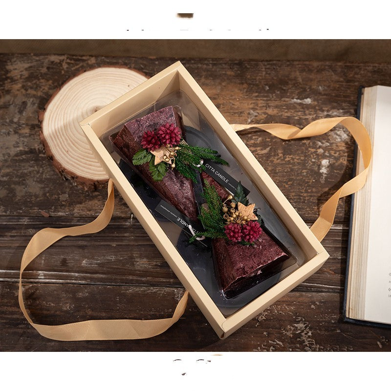 Candle Gift Box Set featuring two decorative candles with floral accents in a wooden box