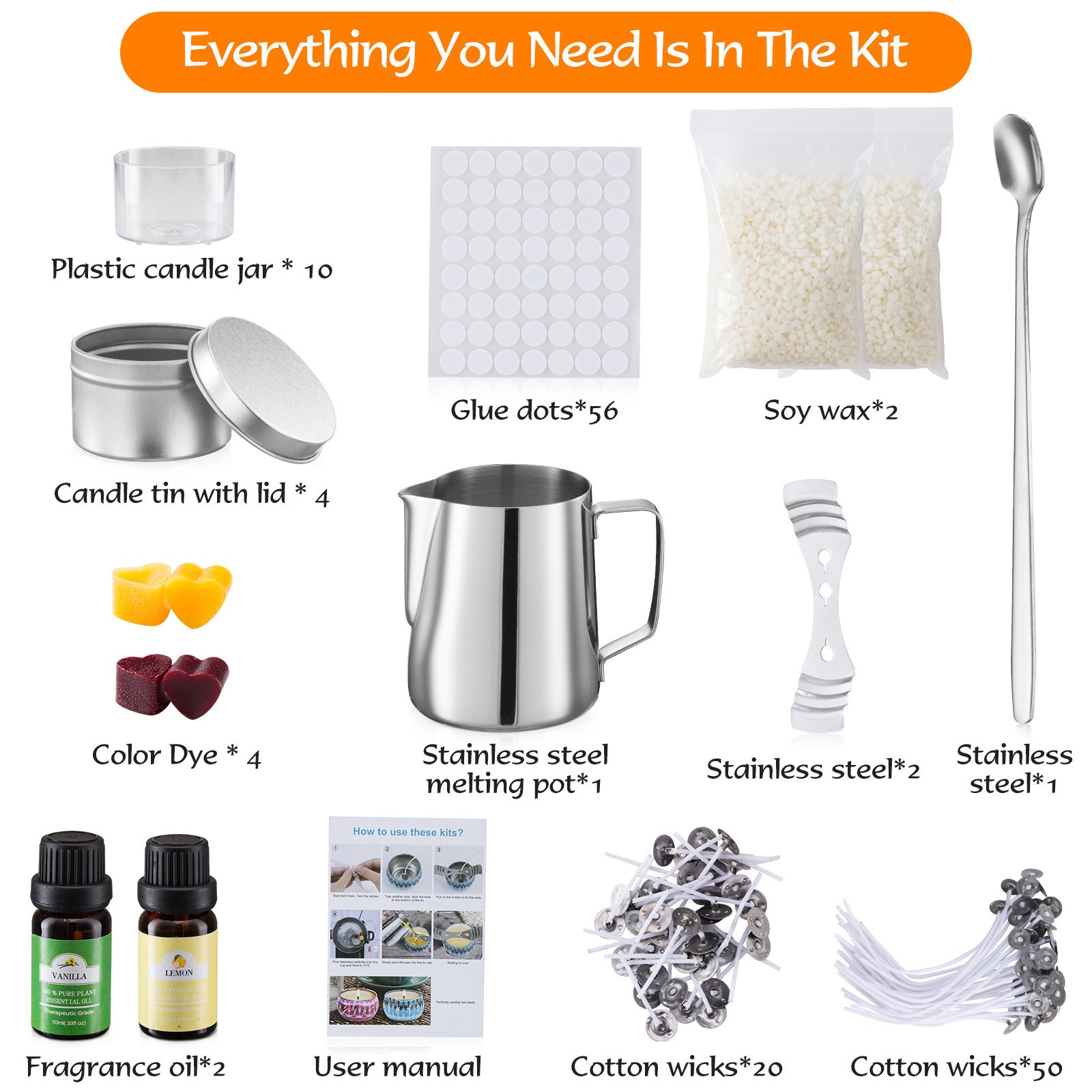 Comprehensive Candle Making Set by Arts And More with jars, wax, dyes, and tools included