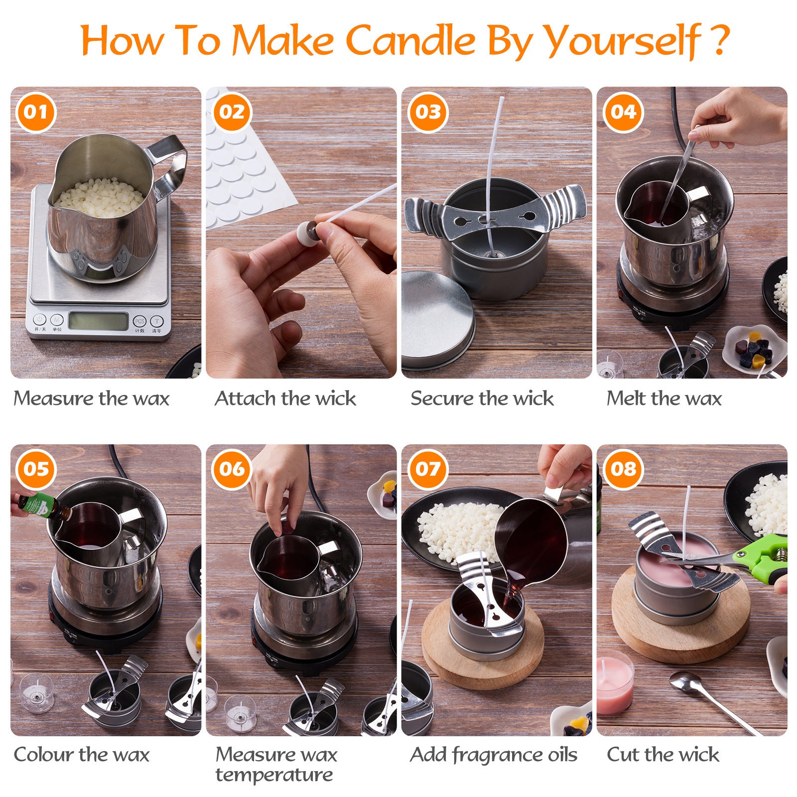 Candle Making Set instructions showcasing steps to create handmade candles at home