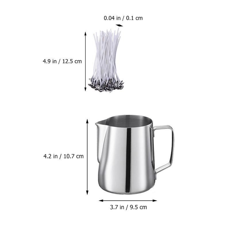 Arts And More Candle Making Set featuring a stainless steel pouring pitcher and wax wicks for DIY candles