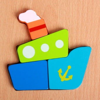 Arts And More Kids DIY Kits colorful wooden Cartoon 3D Puzzle boat with anchor design