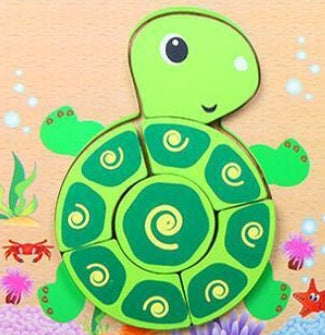 Arts And More Kids DIY Kits Cartoon 3D Puzzle of a green turtle with spiral patterned shell