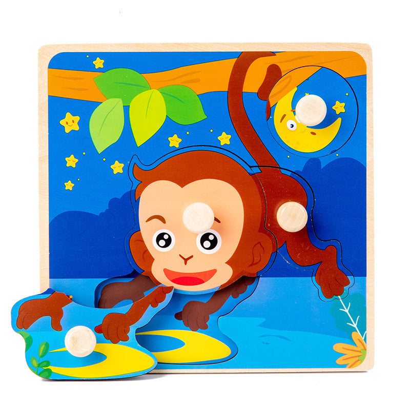 Arts And More kids DIY kits Cartoon 3D Puzzle wooden puzzle featuring a playful monkey at night