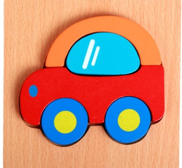 Kids DIY Kits Cartoon 3D Puzzle colorful wooden car with blue windows and yellow wheels