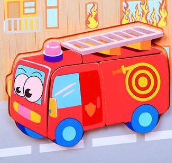 Arts And More kids DIY Kits Cartoon 3D Puzzle of a red fire truck with ladder and hose