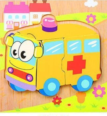 Arts And More Kids DIY Kits Cartoon 3D Puzzle of a yellow ambulance with cartoon eyes and red cross