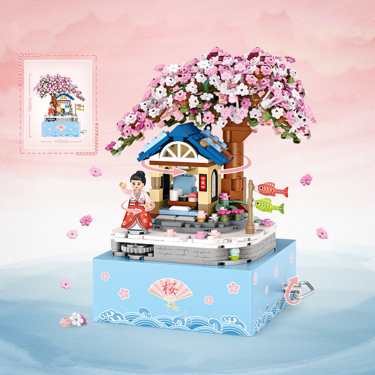 Castle Building Blocks Arts and Crafts Kit with Cherry Blossom Tree and Miniature Characters