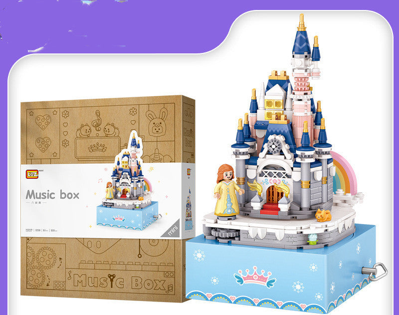 Arts And More Castle Building Blocks Music Box Kit with Colorful Design and Detailed Figures