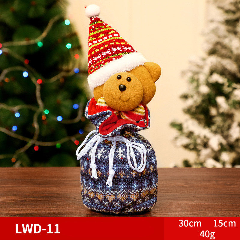 Christmas Brushed Apple Gift Bag featuring a cute teddy bear in festive attire on a decorative design