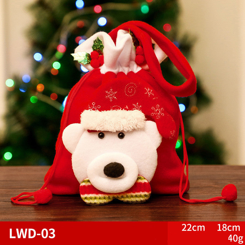 Christmas Brushed Apple Gift Bag featuring a cute bear design in festive red fabric