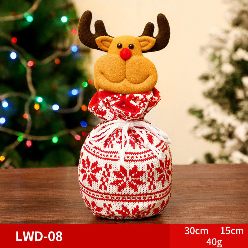 Christmas Brushed Apple Gift Bag with Cute Reindeer Design and Festive Knit Pattern