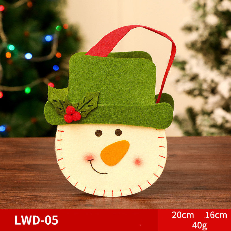 Christmas Brushed Apple Gift Bag in a snowman design with a green hat and red handle for festive gifting
