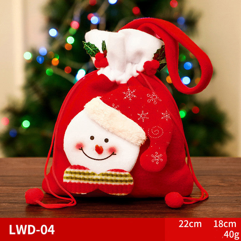 Christmas Brushed Apple Gift Bag in red with snowman design and drawstring closure for festive gifting