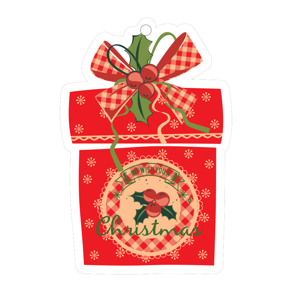 Festive Christmas Decor Pendants Featuring a Gift Box Design with Holly and Red Bow