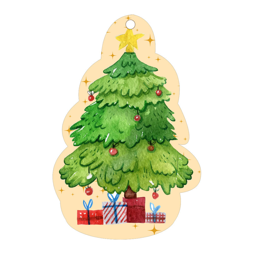 Festive Christmas Decor Pendants featuring a decorated Christmas tree with gifts below
