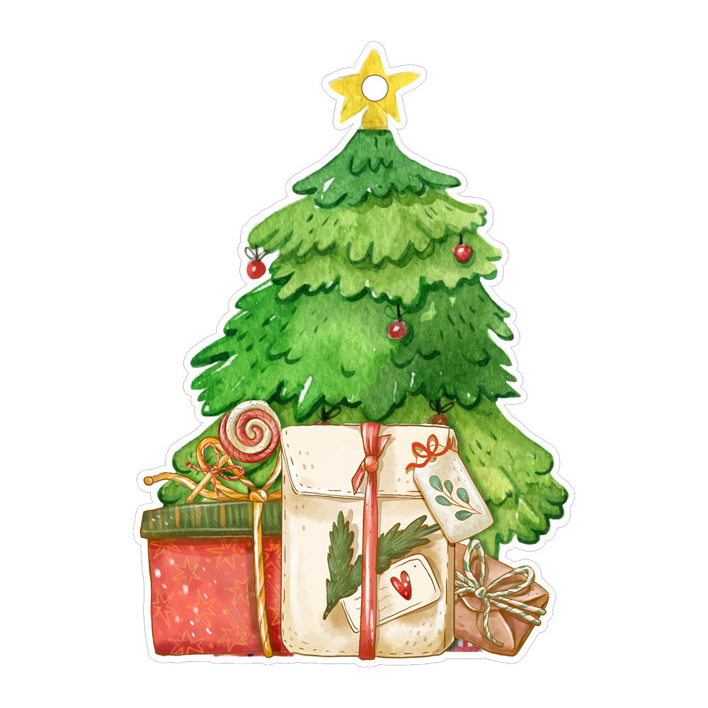 Festive Christmas tree with presents and ornaments, perfect for Christmas Decor Pendants display