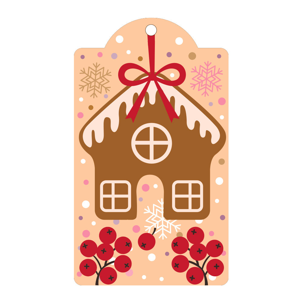 Festive Christmas Decor Pendants featuring a gingerbread house design with a red bow and snowflakes