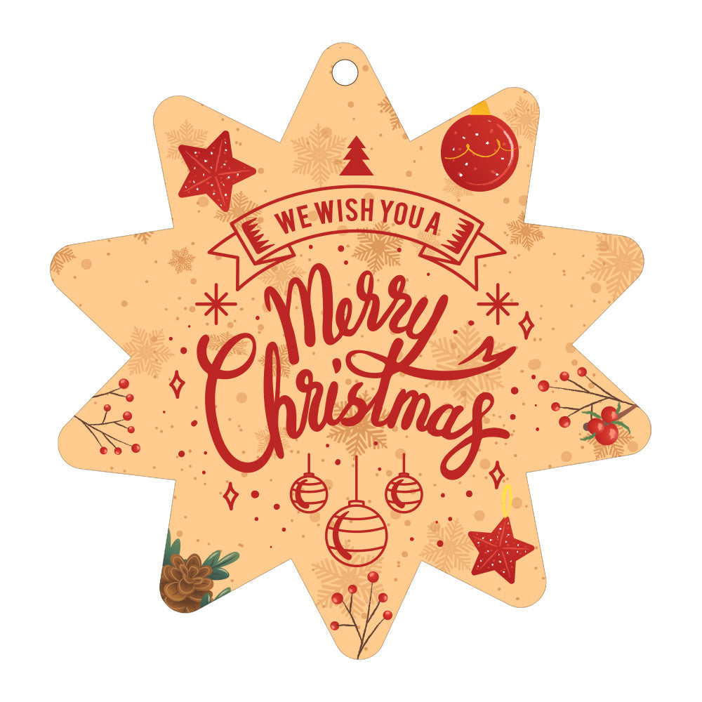Festive Christmas Decor Pendants featuring a star shape with Merry Christmas design and holiday decorations