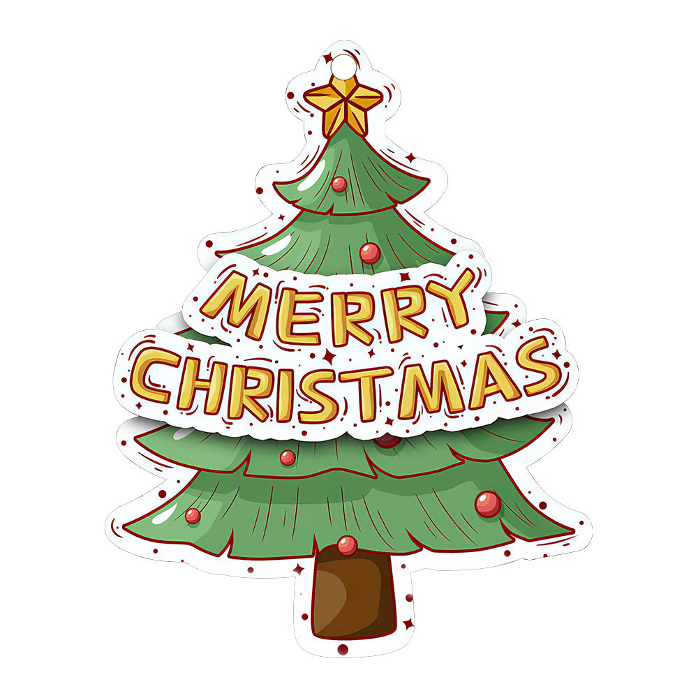 Colorful Christmas Decor Pendants featuring a festive tree with Merry Christmas text and decorations
