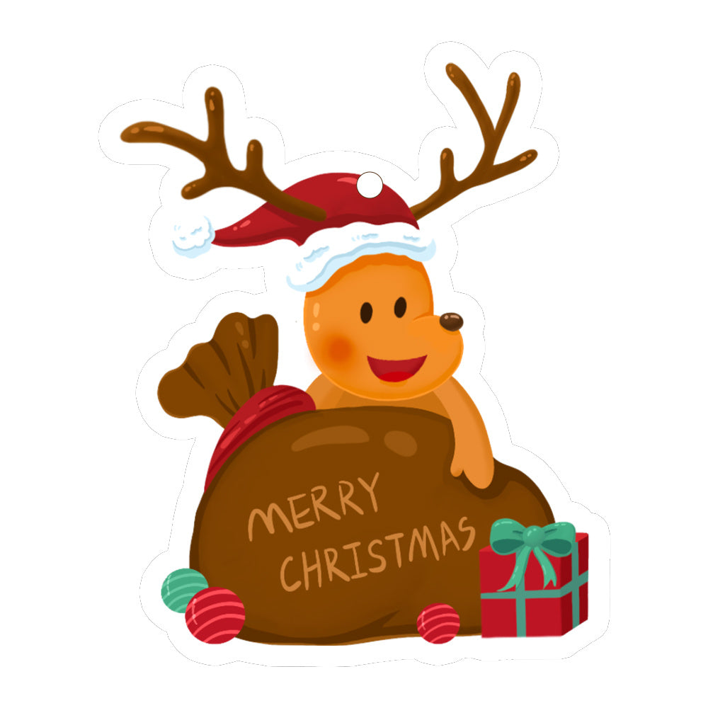 Cute reindeer in a Santa hat with a sack of gifts, perfect for Christmas Decor Pendants