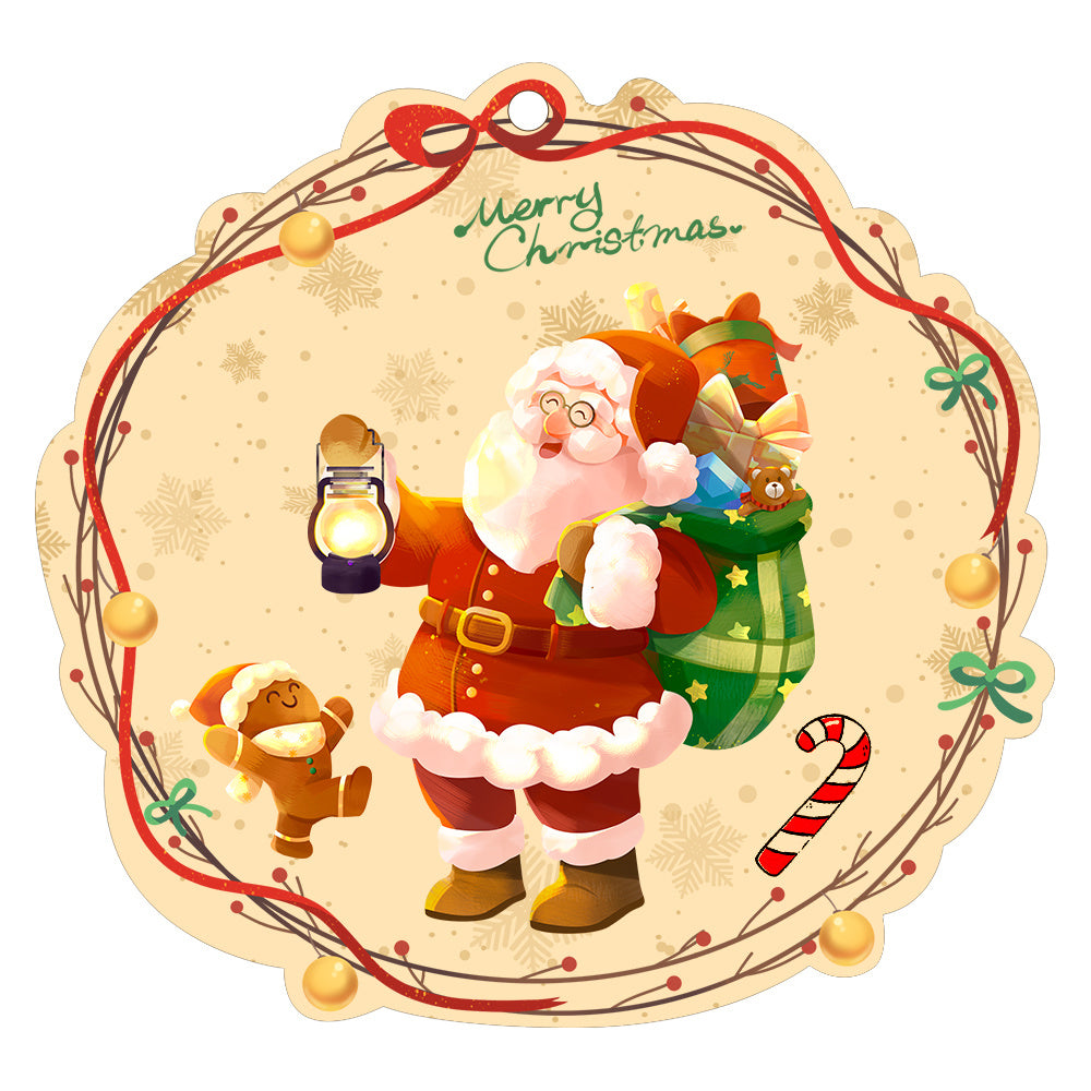 Colorful Christmas Decor Pendants featuring Santa Claus with gifts and a lantern