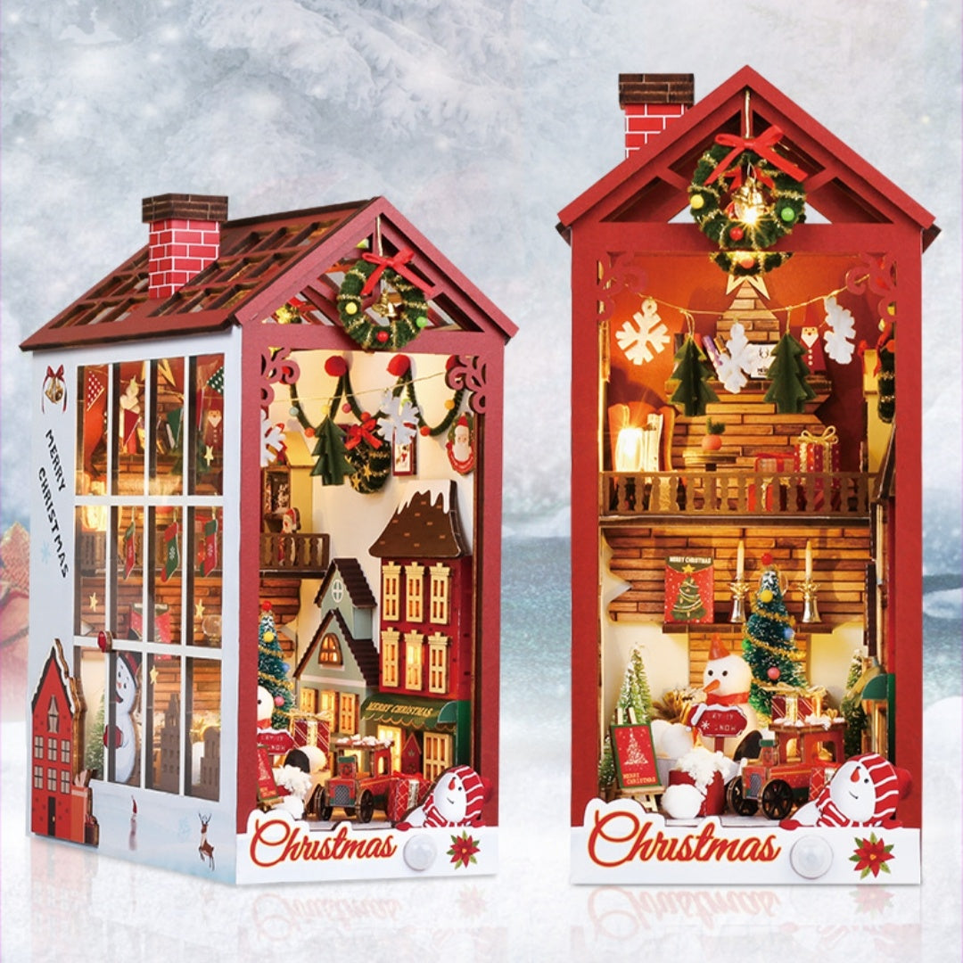 Christmas Luminous Decoration Miniature House Craft Kit with Colorful Lights and Festive Details