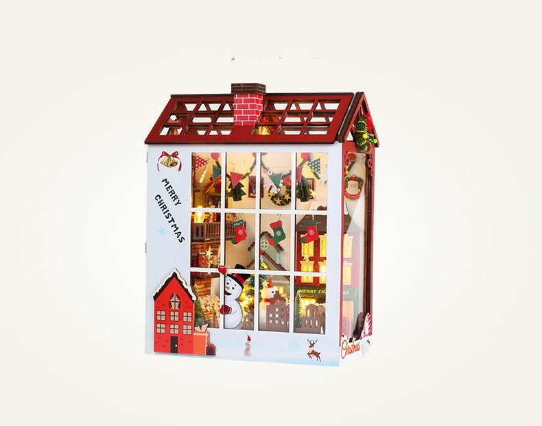 Christmas Luminous Decoration Miniature House with colorful windows and festive designs for holiday decor