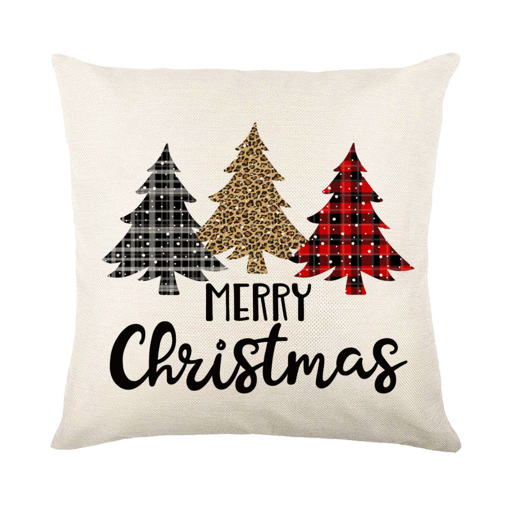 Cozy Christmas Pillow Covers featuring festive trees and the message Merry Christmas