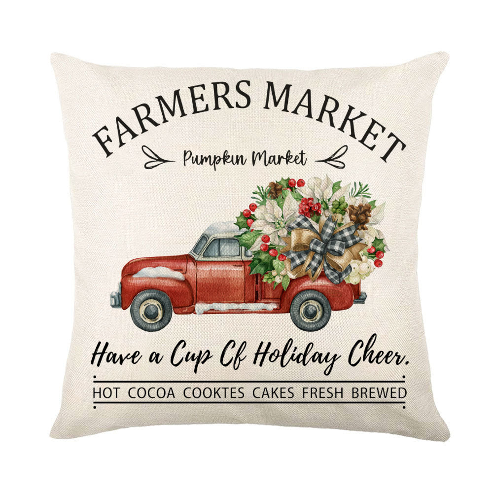 Christmas Pillow Covers featuring a vintage red truck with holiday cheer and festive decorations