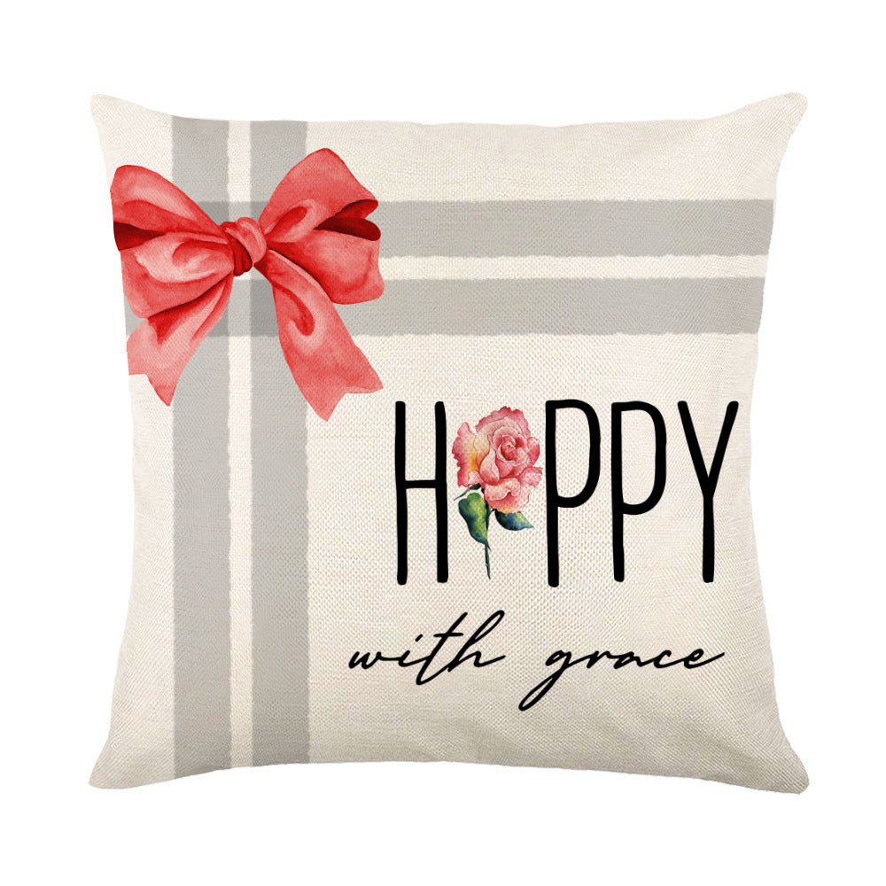 Festive Christmas Pillow Covers with Floral Design and Red Bow for Holiday Home Decor