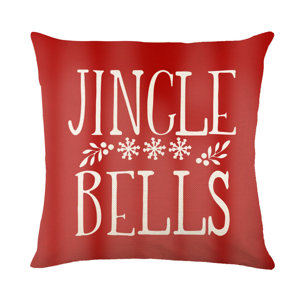 Festive red Christmas Pillow Covers featuring the phrase Jingle Bells in white typography