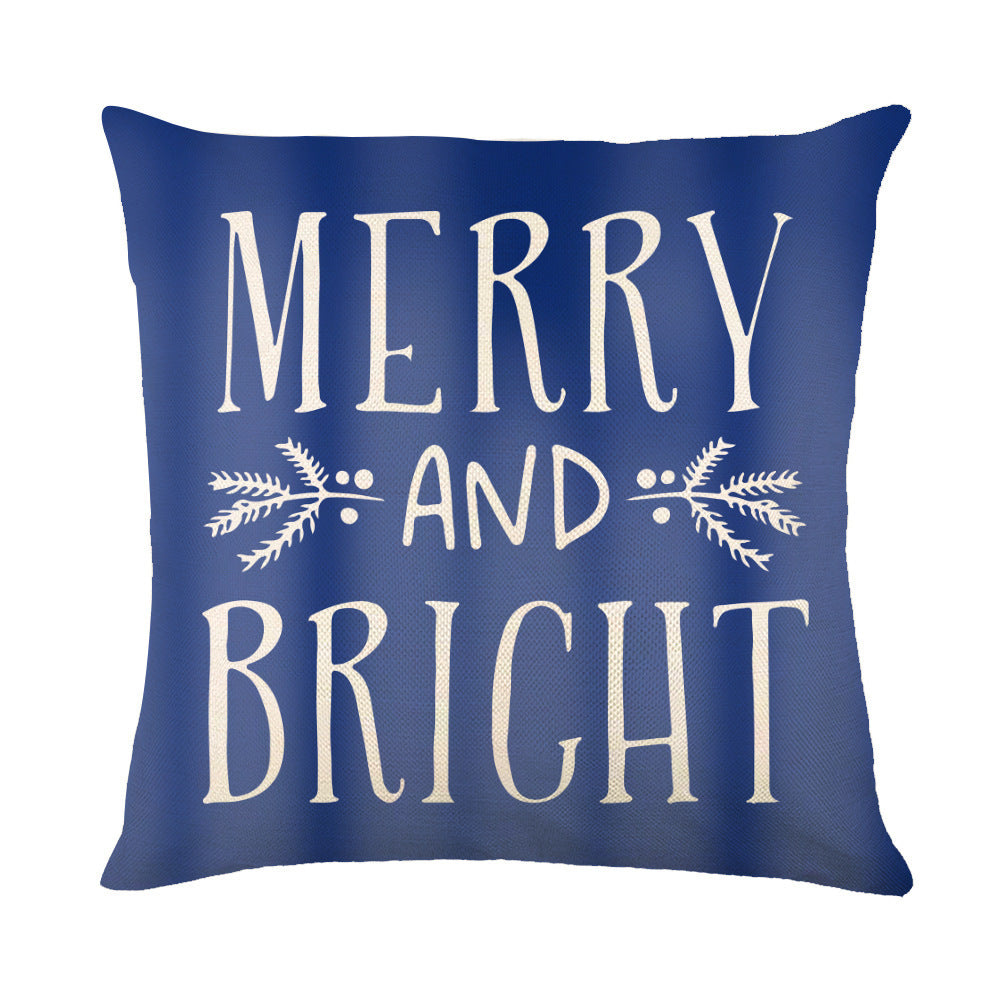 Christmas Pillow Covers in Blue with 'Merry and Bright' Text and Festive Design