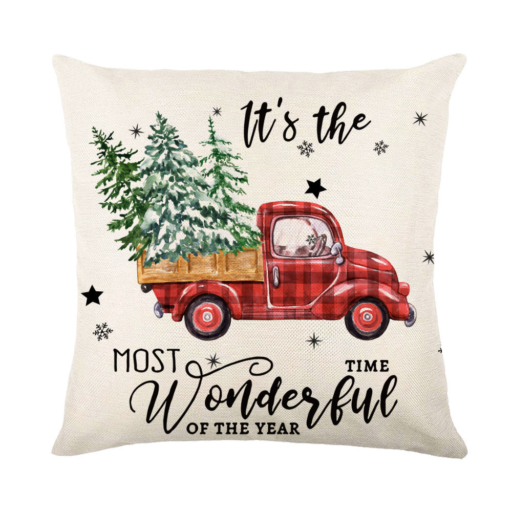 Decorative Christmas Pillow Covers with a Vintage Red Truck and Festive Trees design for Holiday Decor