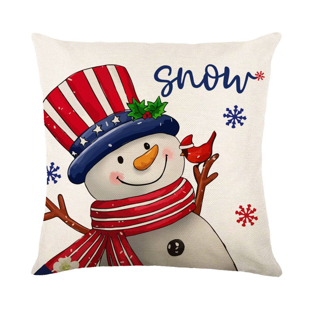 Festive Christmas Pillow Covers featuring a cheerful snowman with a top hat and red scarf