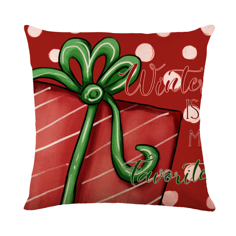 Christmas Pillow Covers featuring a festive gift design with a green bow and winter theme