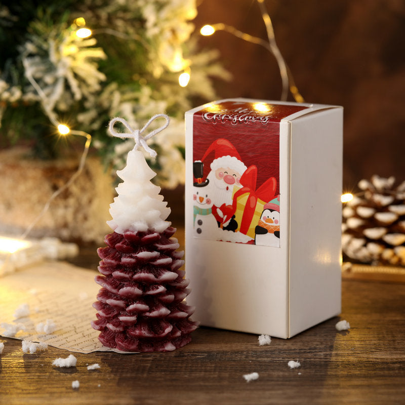 Christmas Soy Wax Aromatherapy Candle shaped like a pine tree in festive packaging for holiday decor