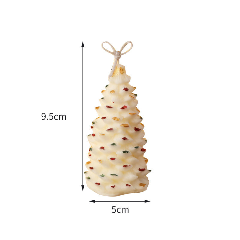 Christmas Soy Wax Aromatherapy Candle shaped like a pine tree with colorful decorations