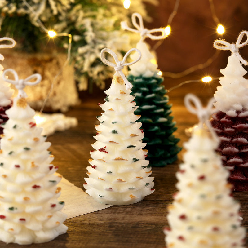 Christmas Soy Wax Aromatherapy Candle shaped like a Christmas tree with decorative accents