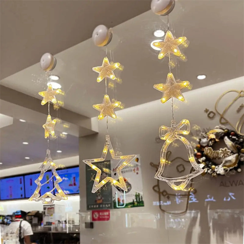 Christmas Star Hanging Lamp with decorative stars and bell for festive holiday ambiance