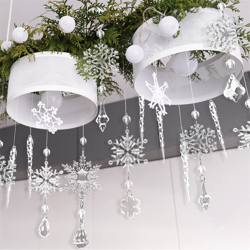 Beautiful Christmas Tree Hanging Pendants with Snowflake and Icicle Designs for Holiday Decor