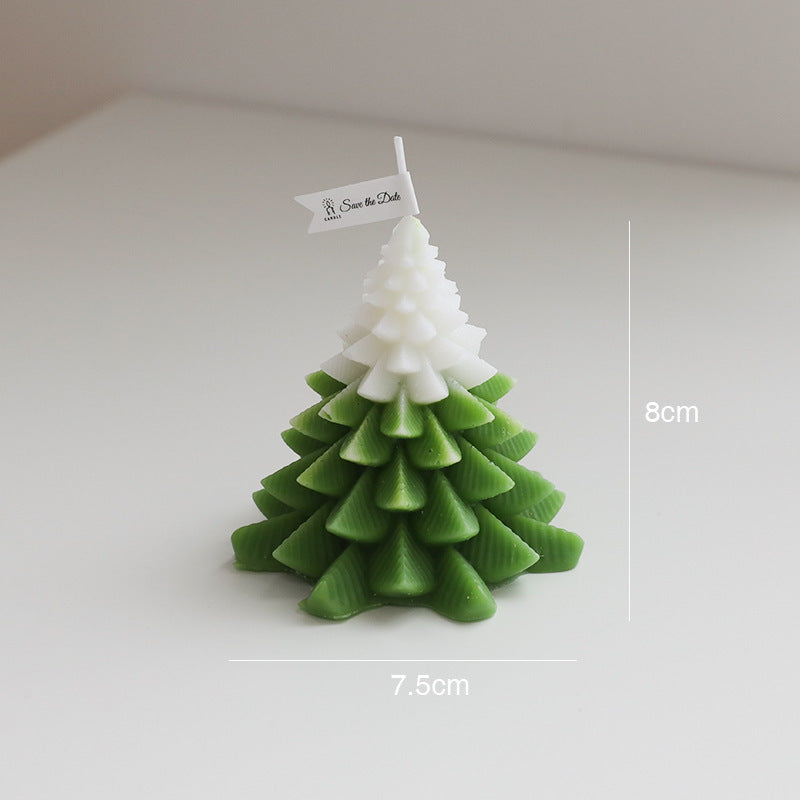 Christmas Tree Scented Candle in Green and White Design, Perfect for Holiday Decorations