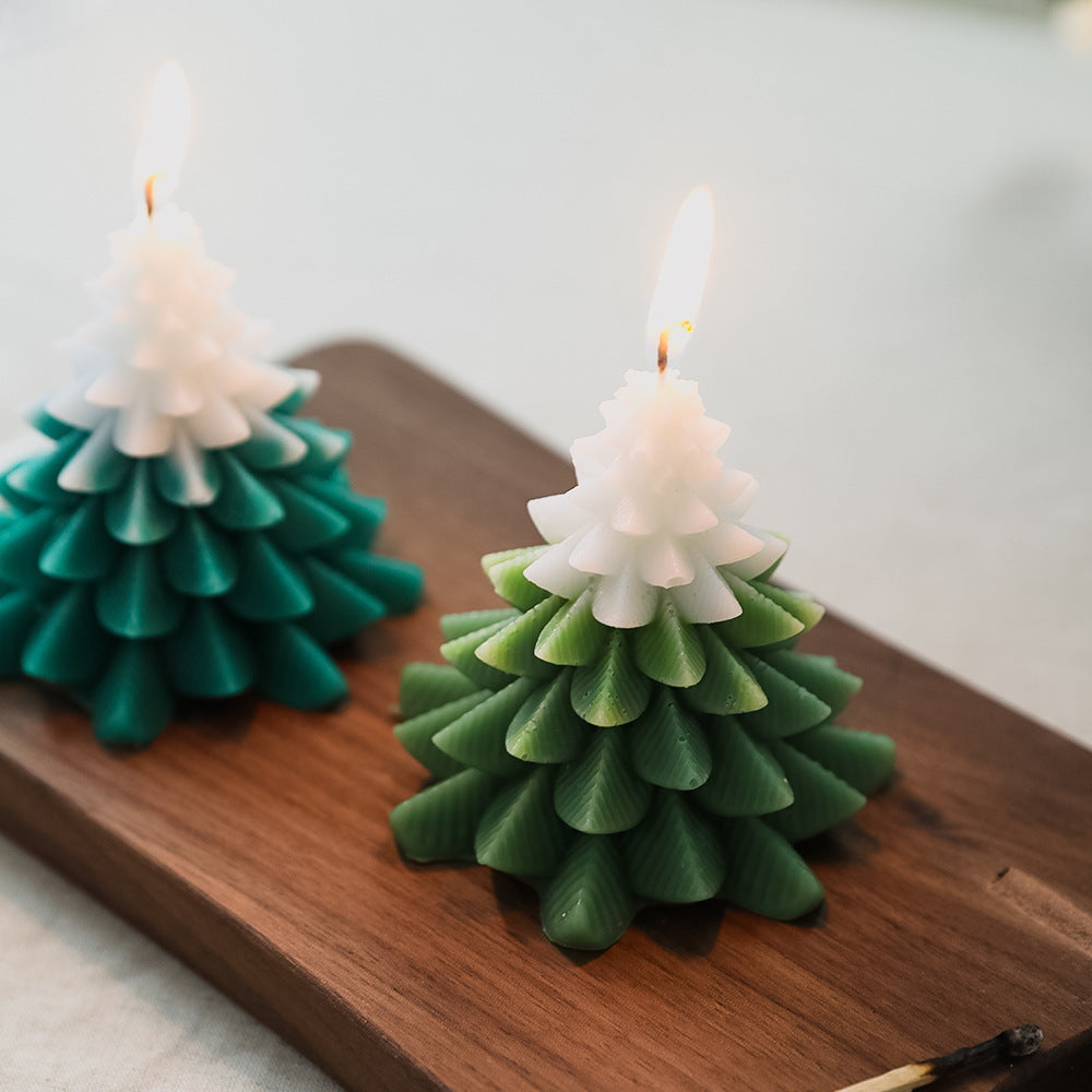 Christmas Tree Scented Candle set in green and white shapes for festive decorations